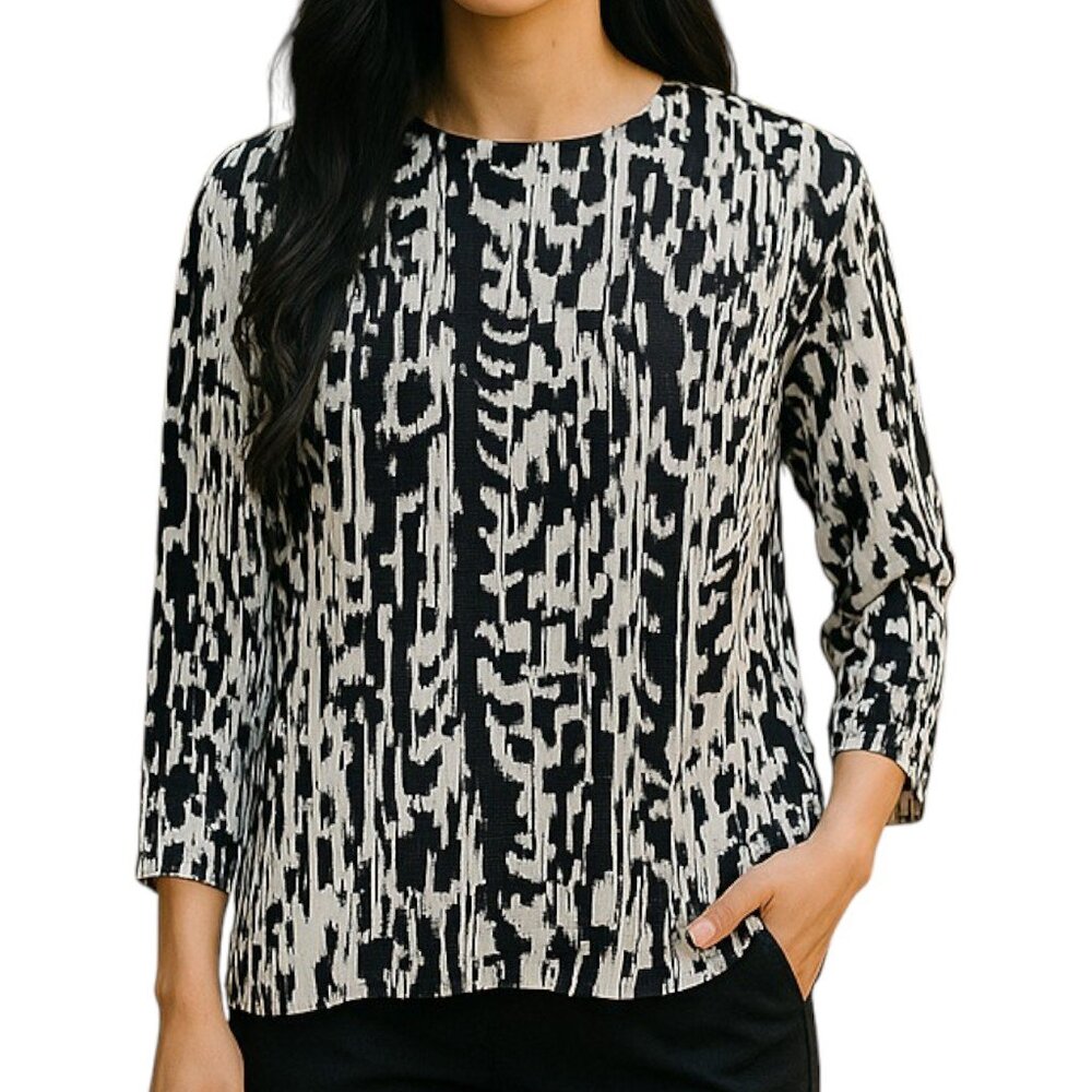 Renee C. Black and White Print Tunic Blouse Women's Size M